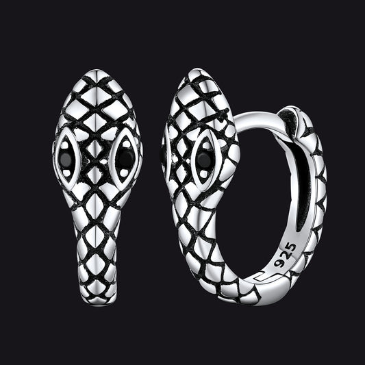 FaithHeart Snake Black Onyx Huggie Earrings Sterling Silver Gothic Earrings FaithHeart