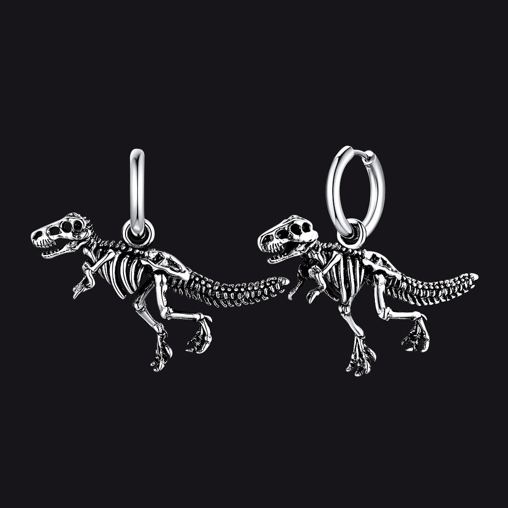 thumbnail image 2 of Retro Chic 3D Dinosaur Skeleton Earrings - Gold Or Silver Plated - T-Rex/Raptor 2 of 5