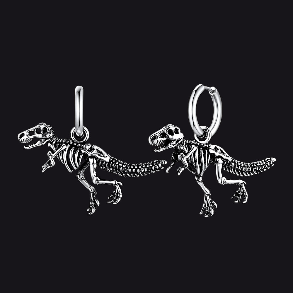 FaithHeart T-Rex Dinosaur Skull Punk Drop Earrings Vintage Dino Skeleton Earrings FaithHeart