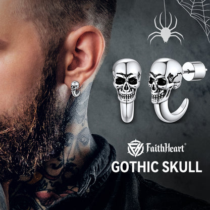 Gothic Half-Circle Skull Huggie Stud Earrings for Men Women