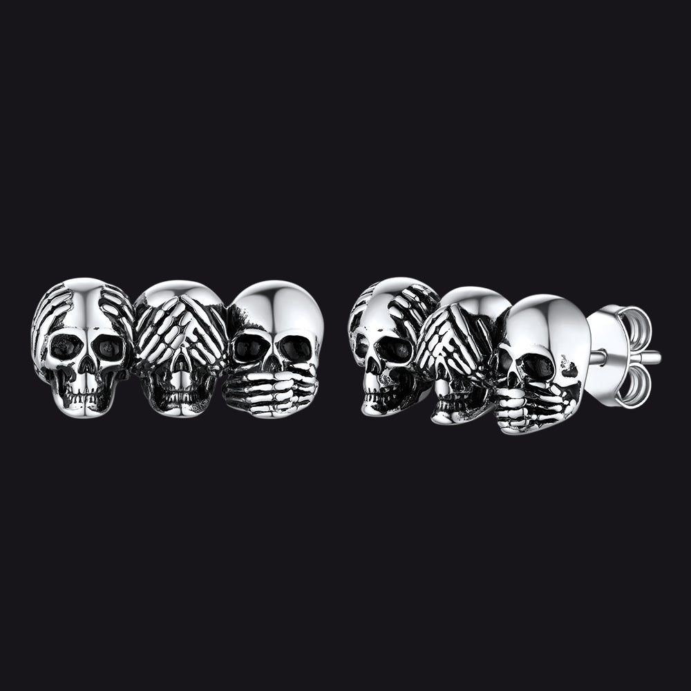FaithHeart See No Evil, Hear No Evil, Speak No Evil Skulls Stud Earrings FaithHeart
