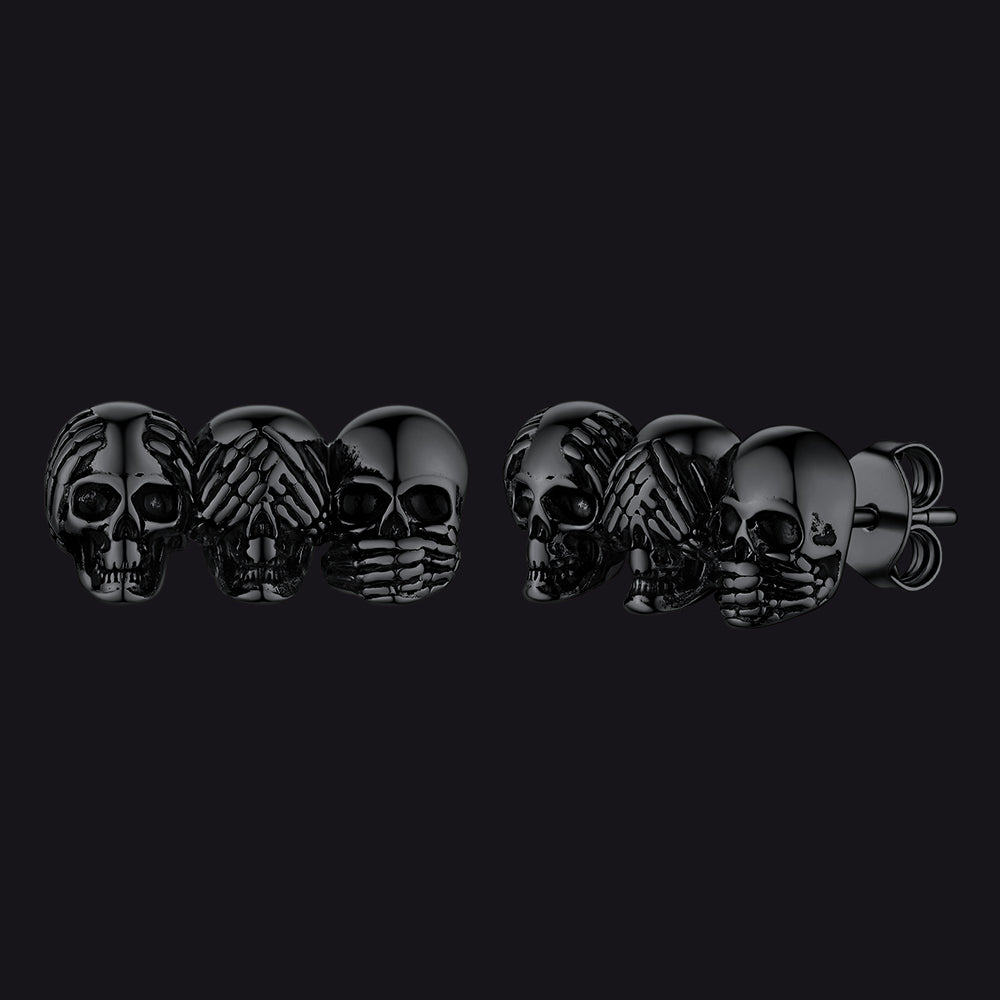 FaithHeart See No Evil, Hear No Evil, Speak No Evil Skulls Stud Earrings FaithHeart