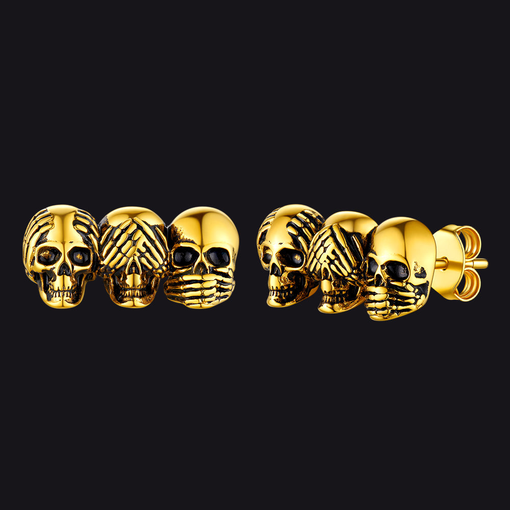 FaithHeart See No Evil, Hear No Evil, Speak No Evil Skulls Stud Earrings FaithHeart