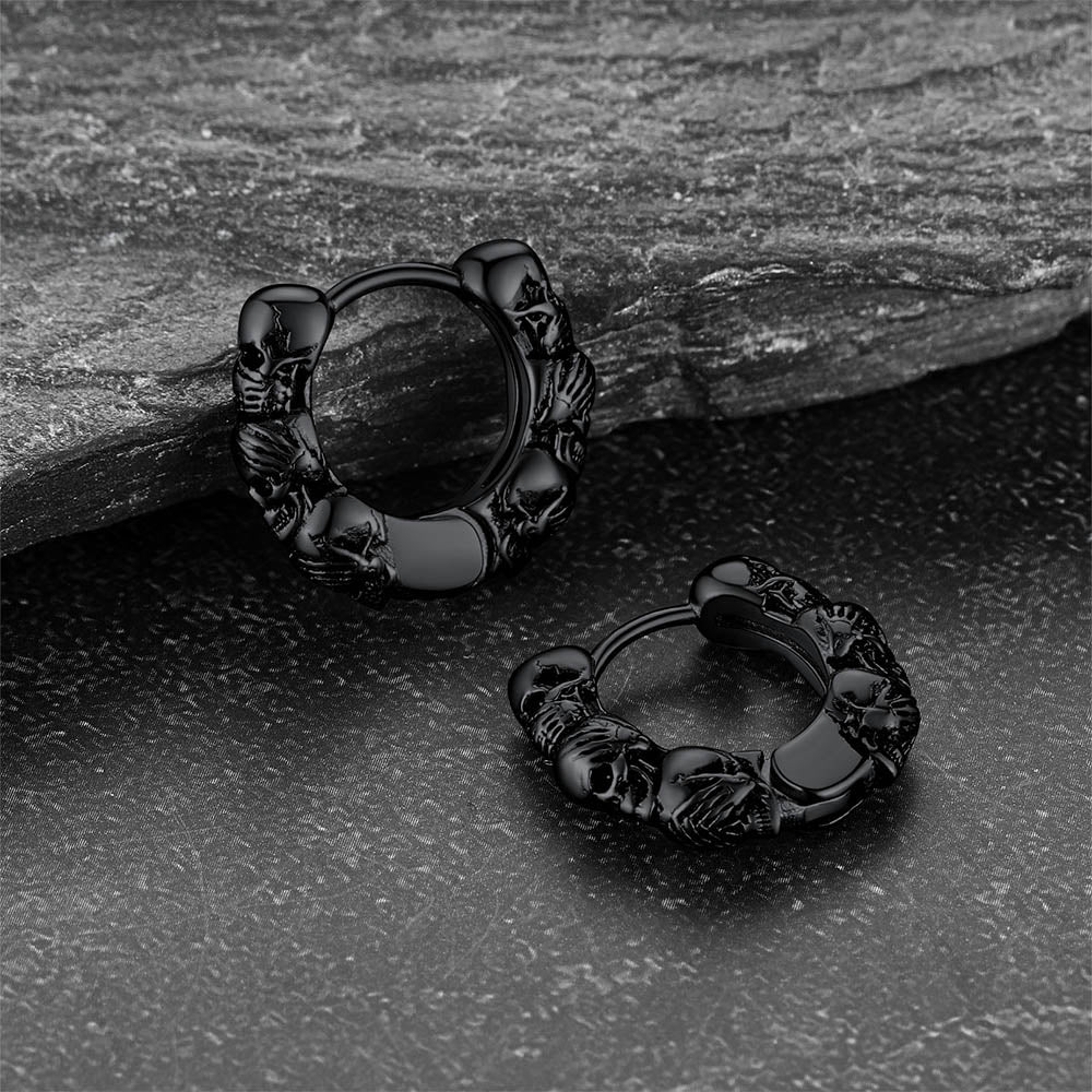 FaithHeart Gothic Skull Sterling Silver Hoop Earrings For Men FaithHeart