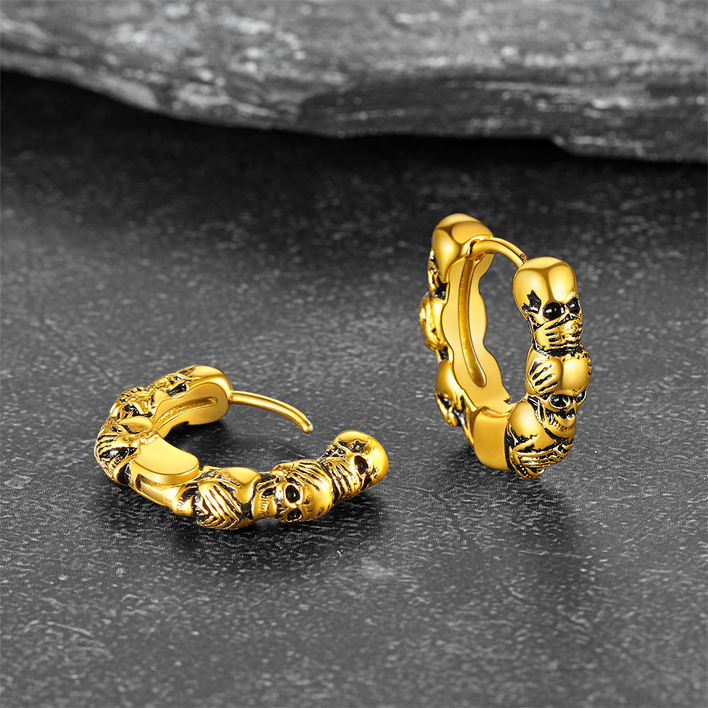 FaithHeart Gothic Skull Sterling Silver Hoop Earrings For Men FaithHeart
