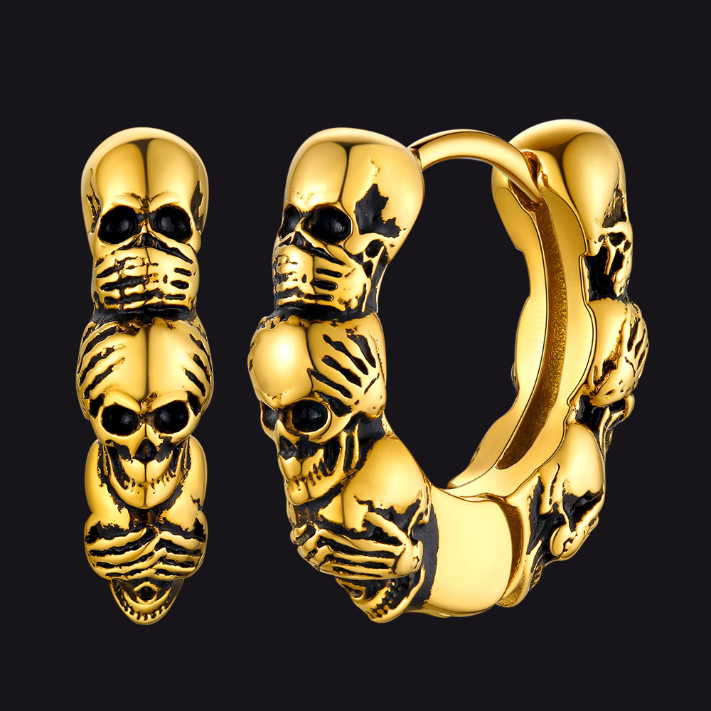 FaithHeart Gothic Skull Sterling Silver Hoop Earrings For Men FaithHeart