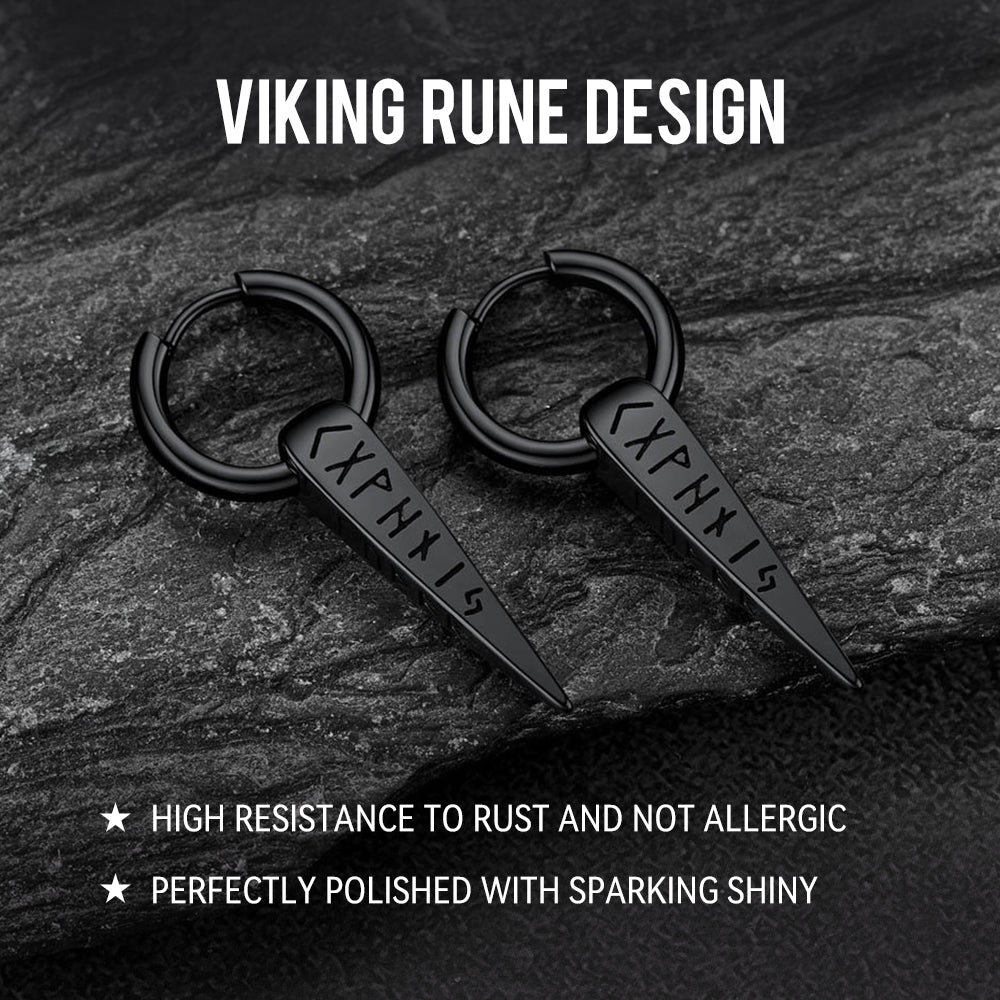 Norse Viking Runes Spike Dangle Hoop Earrings For Men