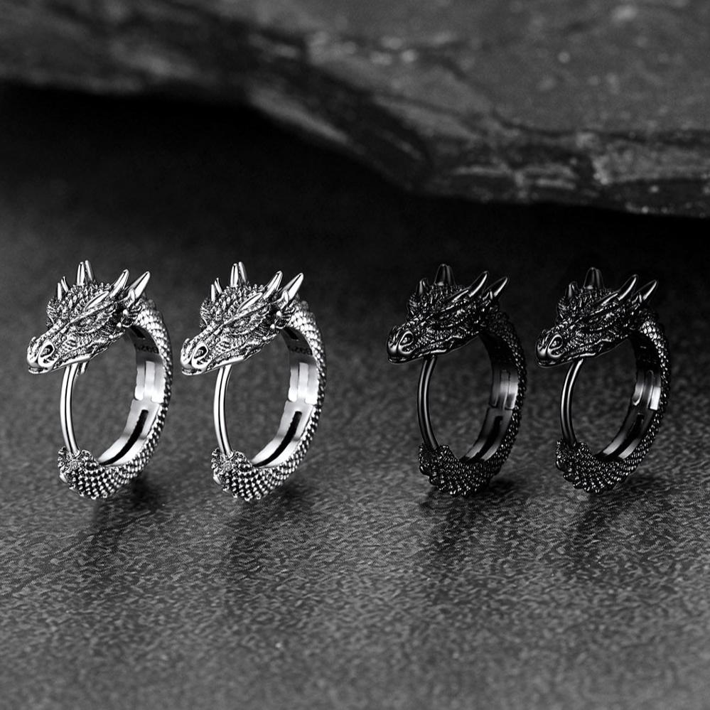 Punk Small Dragon Hoop Earrings for Men Women