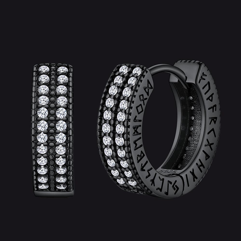 FaithHeart Iced Out Cubic Zirconia Huggie Hoop Earrings With Runes