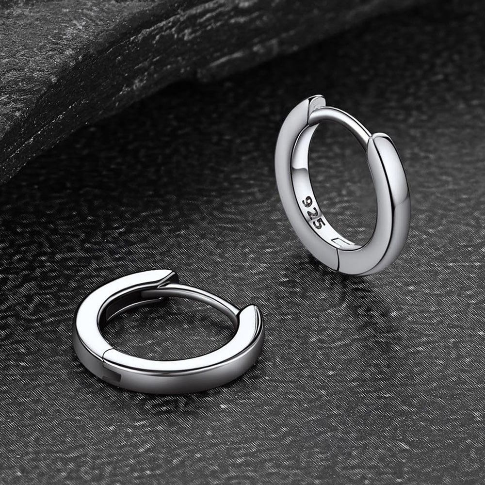 Classic Sterling Silver Huggie Hoop Earrings for Men