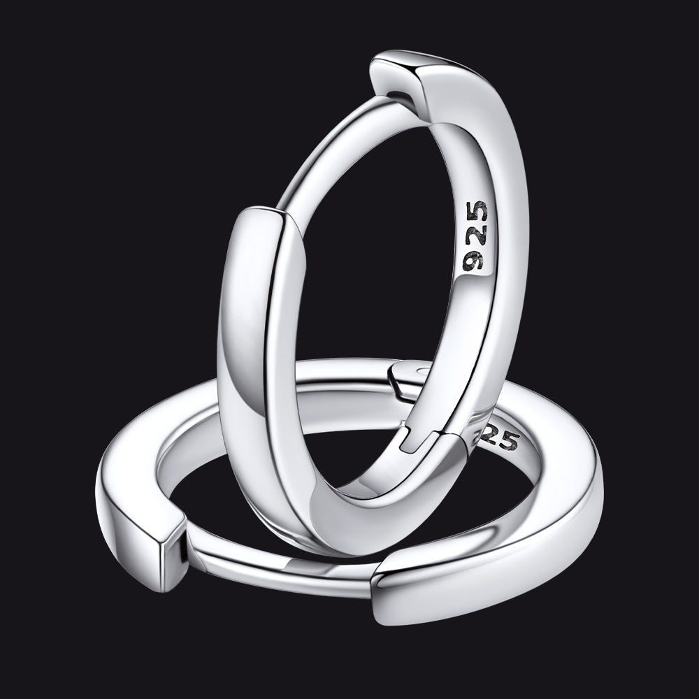 Classic Sterling Silver Huggie Hoop Earrings for Men