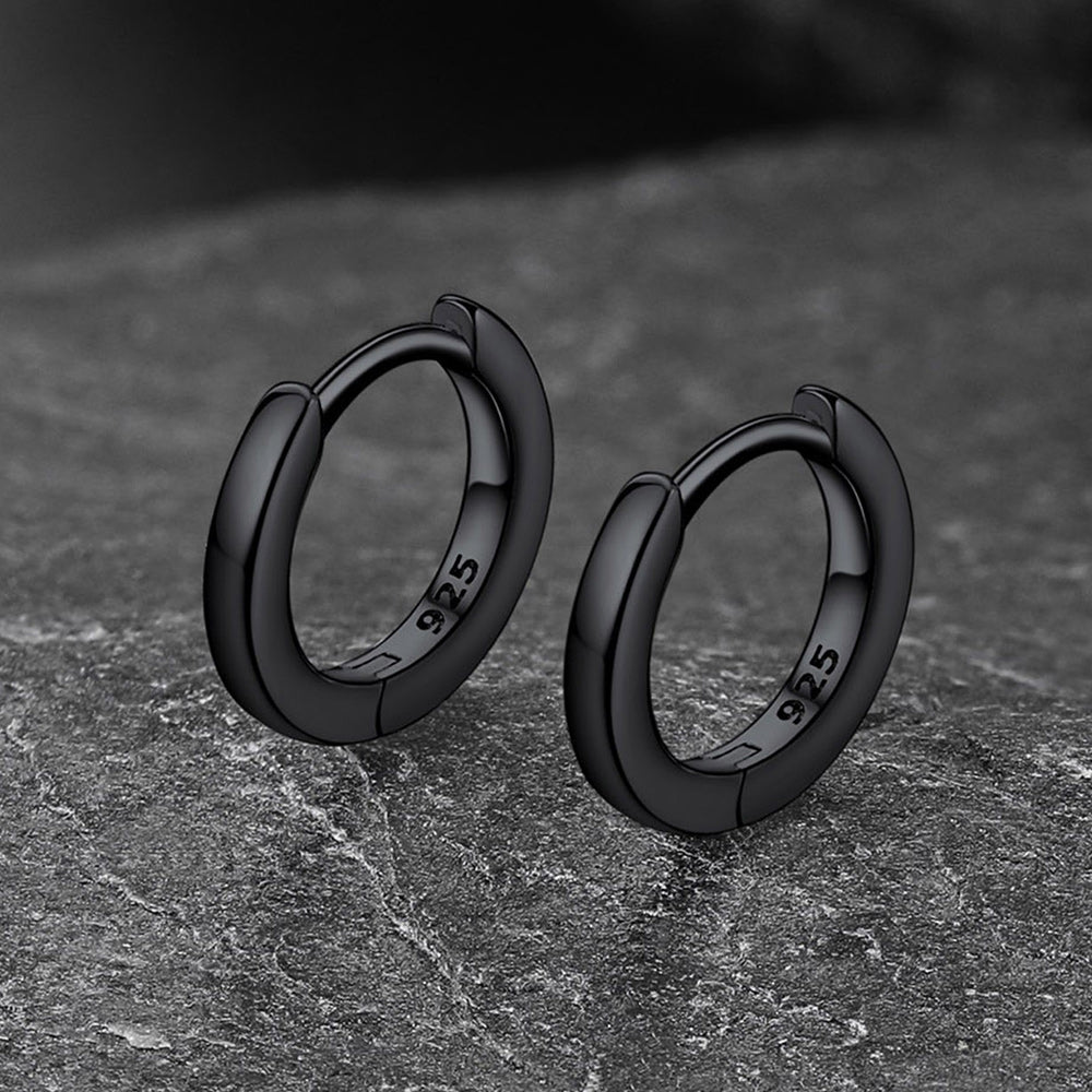 Classic Sterling Silver Huggie Hoop Earrings for Men