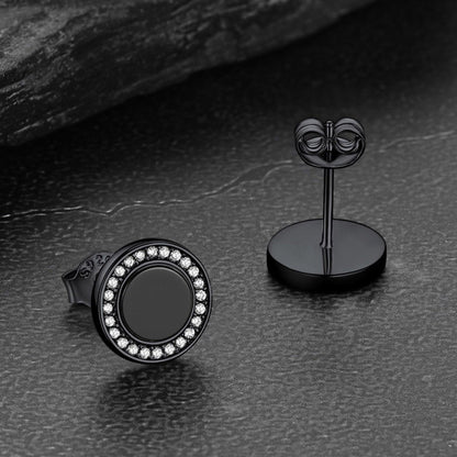 Black Onyx Diamond Stud Earrings for Men Sterling Silver