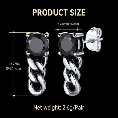 CZ Black Onyx Chain Link Dangle Stud Earrings for Men