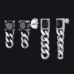 Black Cubic Zirconia Chain Link Dangle Stud Earrings for Men