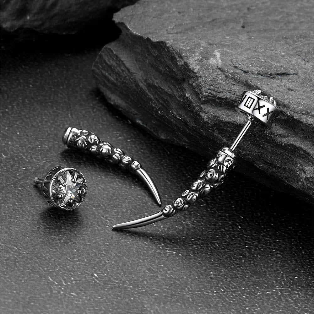 Viking Nordic Star Rune Fang Stud Earrings for Men