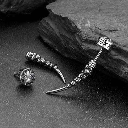 Viking Nordic Star Rune Fang Stud Earrings for Men