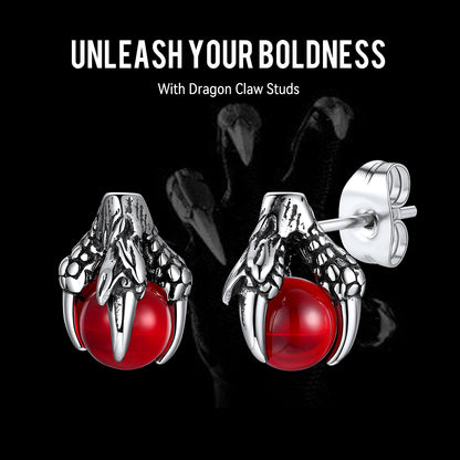 6mm Stainless Steel Dragon Claw Gemstone Stud Earrings For Men