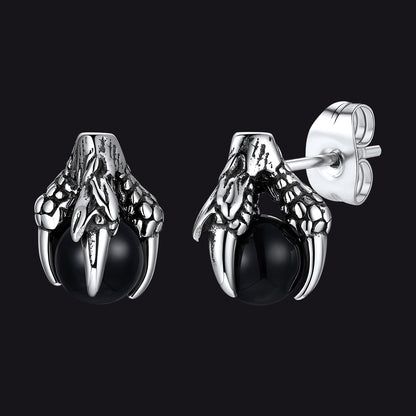 6mm Stainless Steel Dragon Claw Gemstone Stud Earrings For Men