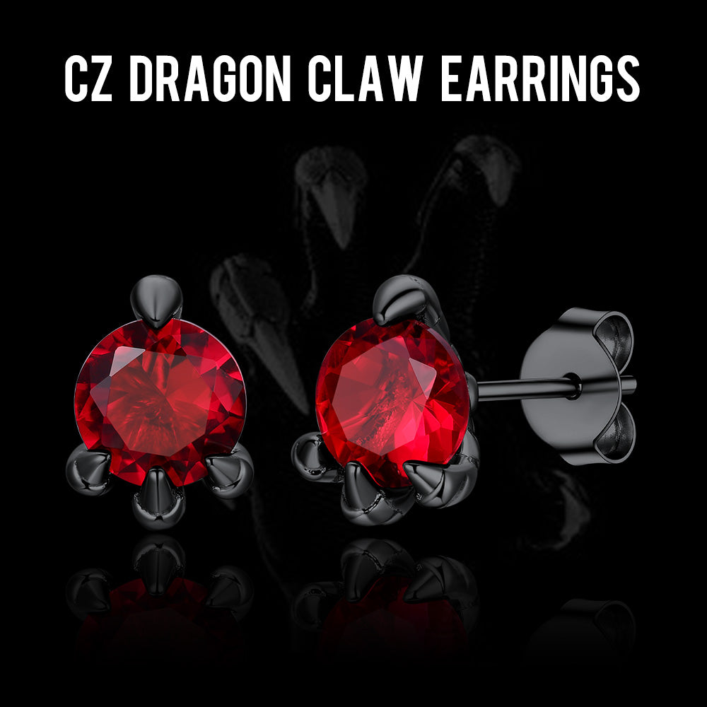 Gothic Red Cubic Zirconia Dragon Claw Stud Earrings for Men