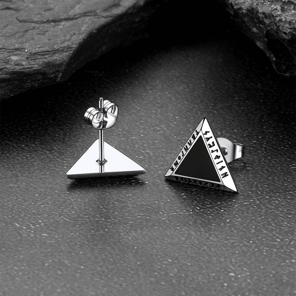 Viking Triangle Black Onyx Diamond Stud Earrings for Men