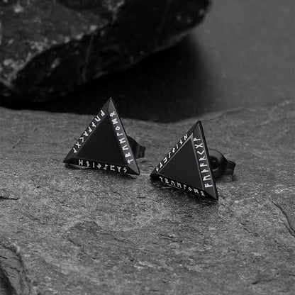 Viking Triangle Black Onyx Diamond Stud Earrings for Men