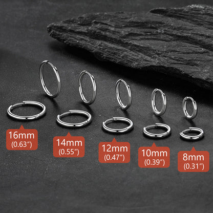 Set of silver hoop earrings with size labels