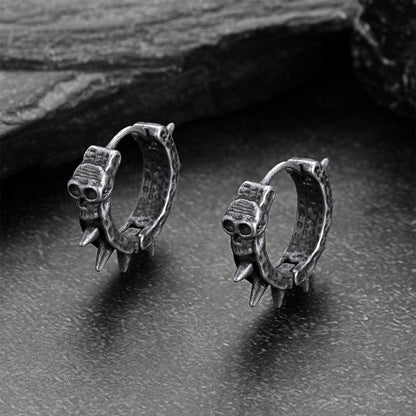Gothic Vintage Black Skull Spiked Hoop Earrings