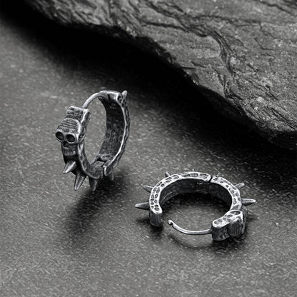Gothic Vintage Black Skull Spiked Hoop Earrings