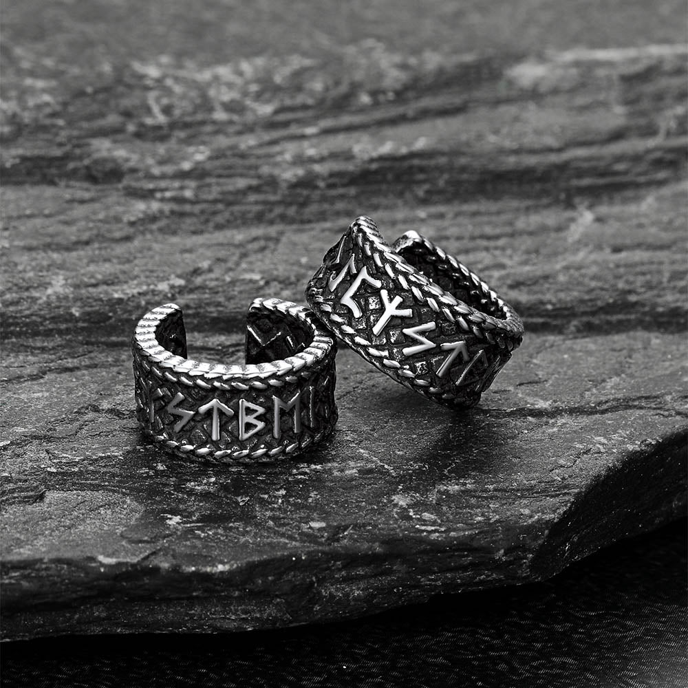 Viking rune clip-on ear cuff in stainless steel, no piercing needed