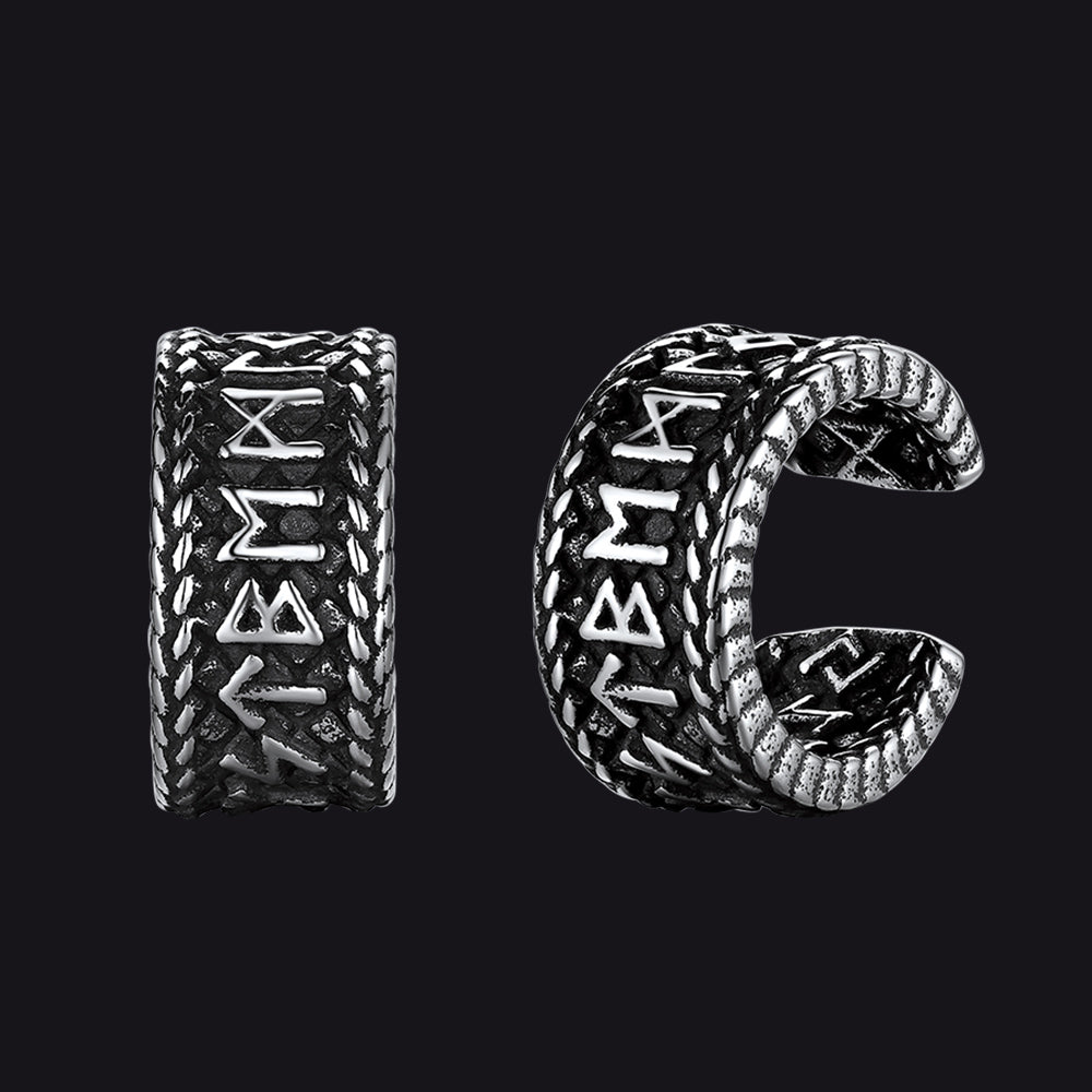 Viking runes ear cuff earring with Norse symbols, non-pierced style