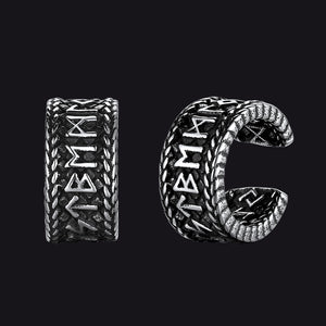 Viking runes ear cuff earring with Norse symbols, non-pierced style