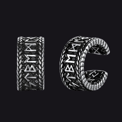 Viking runes ear cuff earring with Norse symbols, non-pierced style