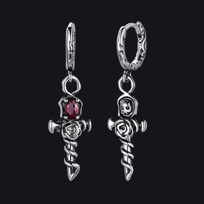 Gothic copper skull cross rose earrings for men’s and women’s style