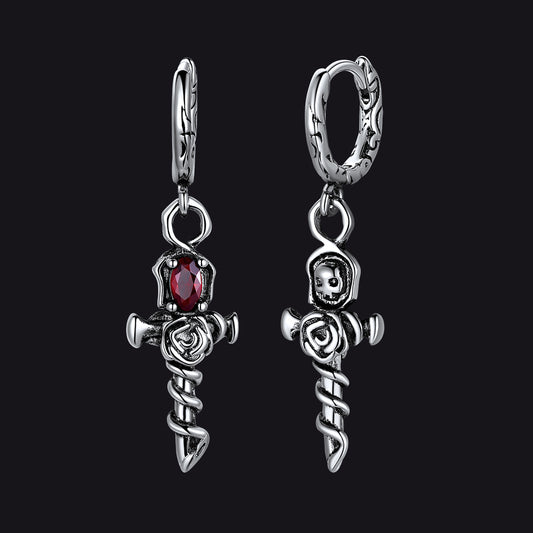 Gothic copper skull cross rose earrings for men’s and women’s styleimg