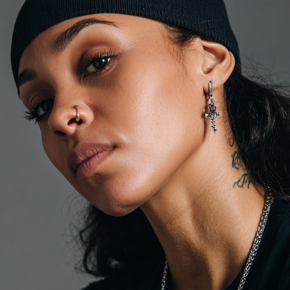 Vintage Rose Cross Drop Earrings