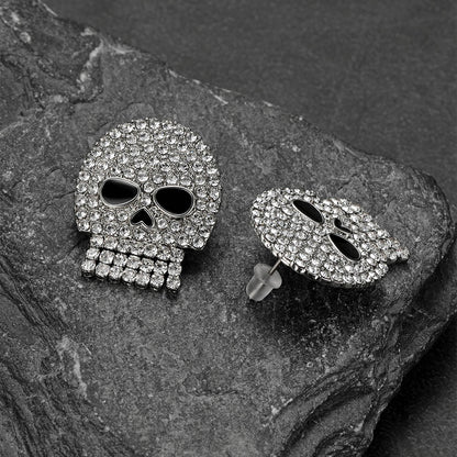 Stainless steel Halloween ghost skull stud earring with sparkling crystals