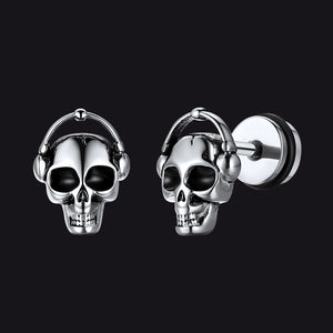 Halloween Gothic Skull Stud Earrings for Men Punk Stainless Steel Jewelry