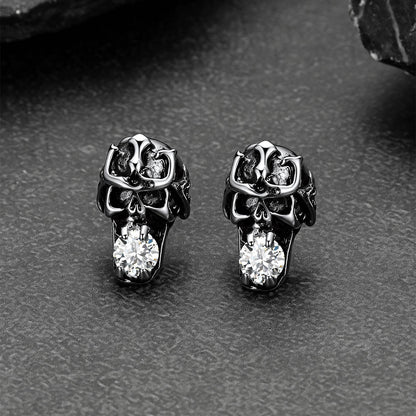 Pair of punk skull earrings crafted in stainless steel.