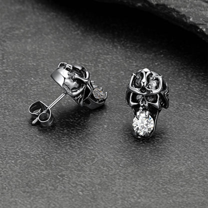 Pair of punk skull earrings crafted in stainless steel.