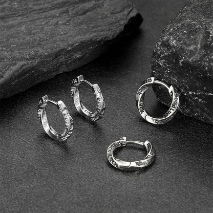 Copper Mobius hoop earrings for men engraved with "Luck"
