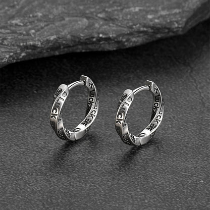 Minimalist copper Mobius hoop earrings with Luck engraving