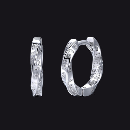 Copper Mobius hoop earrings for men engraved with "Luck"