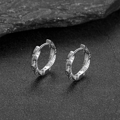 Minimalism engraved Luck Mobius twist hoop earrings for men