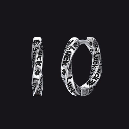 Copper Mobius hoop earrings for men engraved with "Luck"img