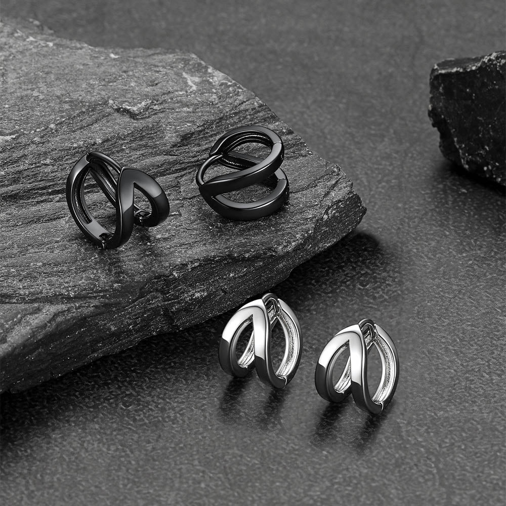 Black and silver huggie hoop earrings unisex jewelry