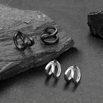 Black and silver huggie hoop earrings unisex jewelry