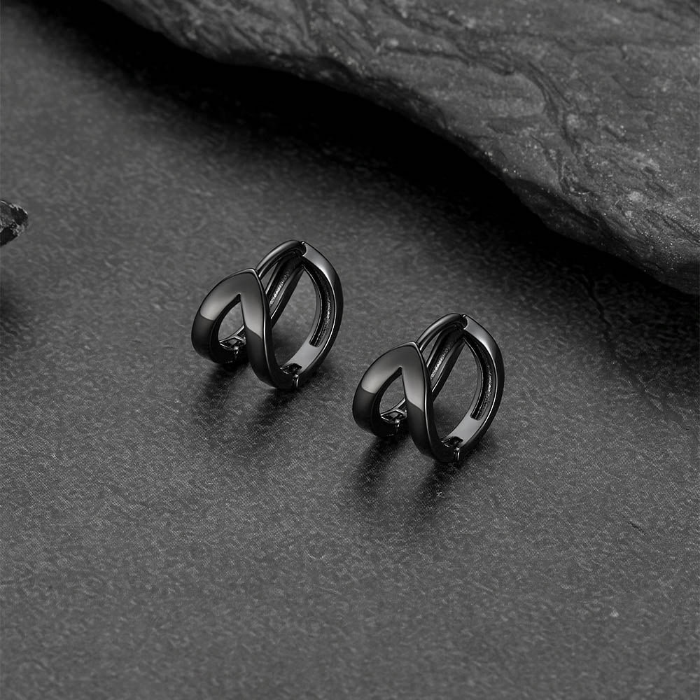 Black and silver minimalistic huggie earrings stainless steel