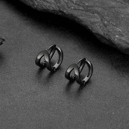 Black and silver minimalistic huggie earrings stainless steel