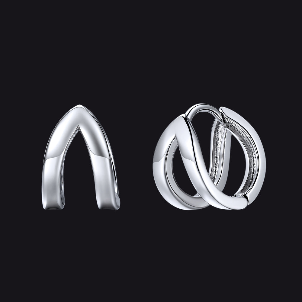 Black and silver minimalistic huggie earrings stainless steel